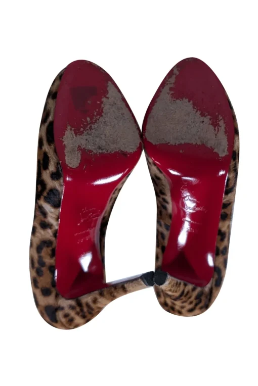 Christian Louboutin - Tan Leopard Print Peep Toe Pumps Sz 9.5