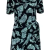 Cinq a Sept - Black & Green Leaf Print Short Sleeve Sheath Dress w/ Wrap Sz 2
