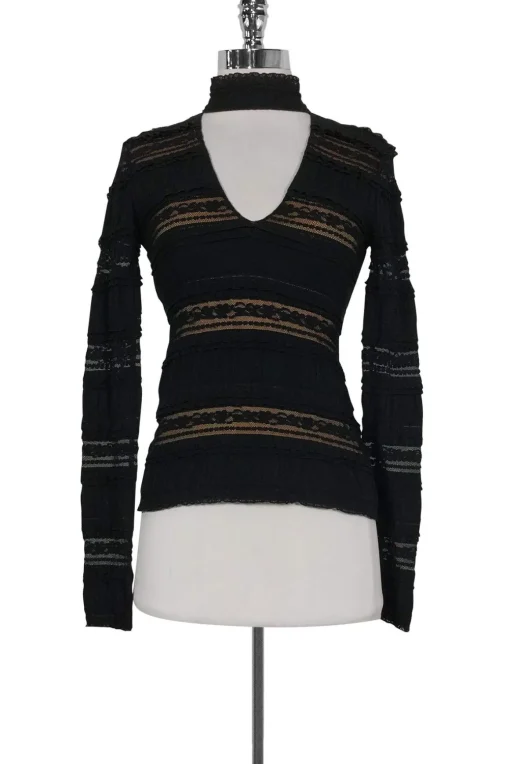 Cinq a Sept - Black Lace Cut Out Top Sz XS