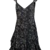 Cinq a Sept - Black Ruffled Tulle Mini Dress w/ Metallic Embroidery Sz 10