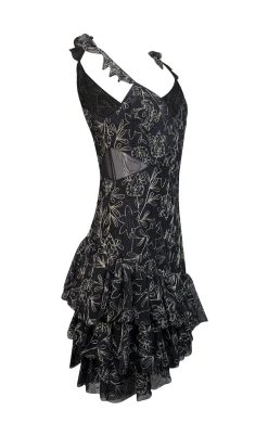 Cinq a Sept - Black Ruffled Tulle Mini Dress w/ Metallic Embroidery Sz 10