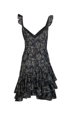 Cinq a Sept - Black Ruffled Tulle Mini Dress w/ Metallic Embroidery Sz 10