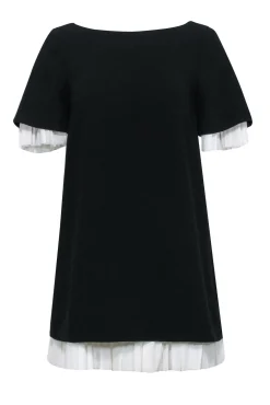 Cinq a Sept - Black Short Sleeve Pleated Mini Dress w/ White Accent Sz XS