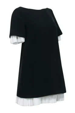 Cinq a Sept - Black Short Sleeve Pleated Mini Dress w/ White Accent Sz XS