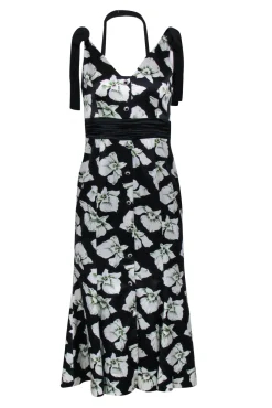 Cinq a Sept - Black w/ White Floral Print Silk Mermaid Dress Sz 4