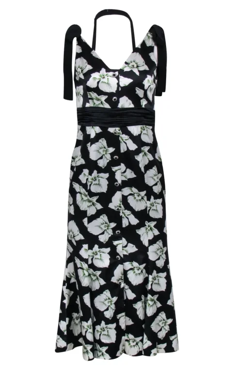 Cinq a Sept - Black w/ White Floral Print Silk Mermaid Dress Sz 4