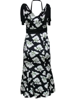 Cinq a Sept - Black w/ White Floral Print Silk Mermaid Dress Sz 4