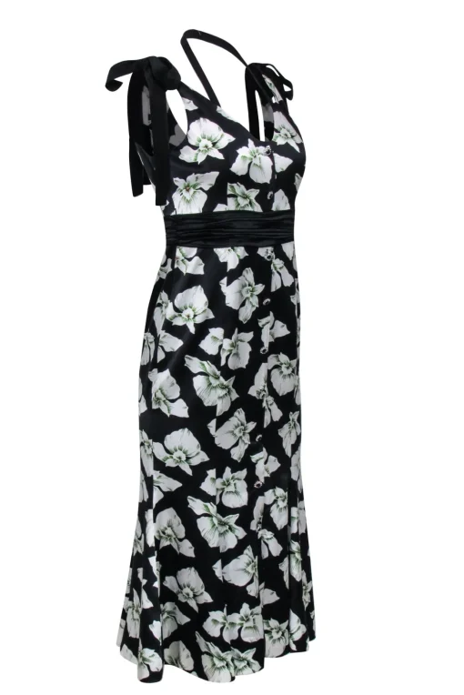 Cinq a Sept - Black w/ White Floral Print Silk Mermaid Dress Sz 4