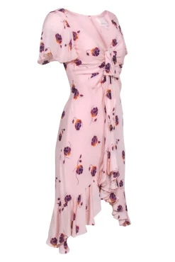 Cinq a Sept - Blush Pink w/ Plum Floral Print Ruffle Trim Dress Sz 2