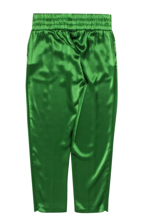 Cinq a Sept - Grass Green Satin Cropped Drawstring Pants Sz S