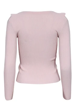 Cinq a Sept - Light Pink V-Neckline Ruffled Trim Ribbed Top Sz S