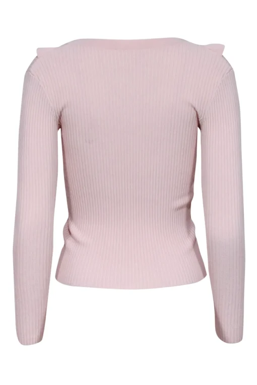 Cinq a Sept - Light Pink V-Neckline Ruffled Trim Ribbed Top Sz S