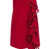 Cinq a Sept - Red Strapless Mini Dress w/ Tassel Trimmed Ruffle Sz 12