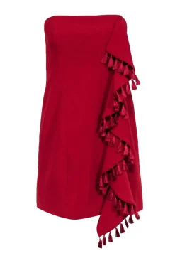 Cinq a Sept - Red Strapless Mini Dress w/ Tassel Trimmed Ruffle Sz 12