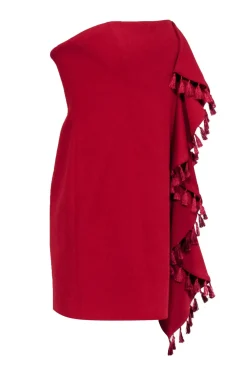 Cinq a Sept - Red Strapless Mini Dress w/ Tassel Trimmed Ruffle Sz 12
