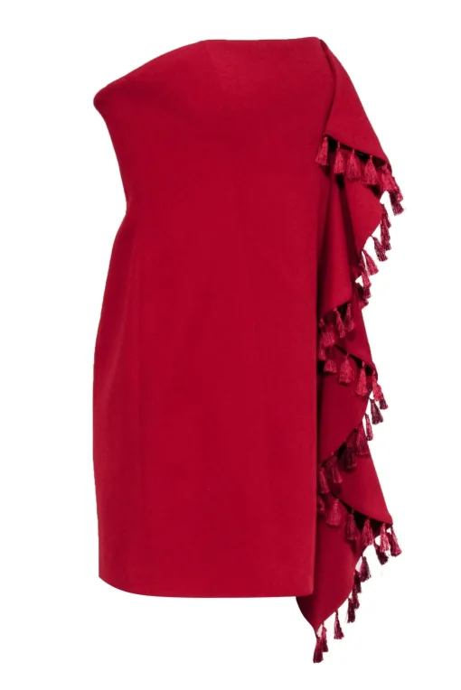 Cinq a Sept - Red Strapless Mini Dress w/ Tassel Trimmed Ruffle Sz 12