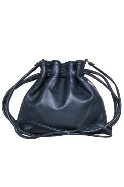 Clare V. - Navy Leather Drawstring Bucket-Style Crossbody