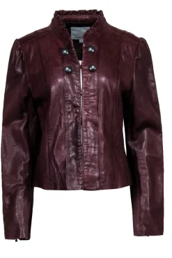 Classiques Entier - Brown Leather Ruffle Collar Leather Jacker Sz XL