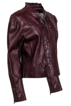 Classiques Entier - Brown Leather Ruffle Collar Leather Jacker Sz XL