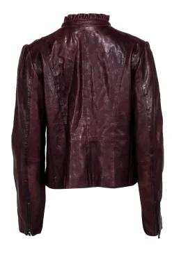 Classiques Entier - Brown Leather Ruffle Collar Leather Jacker Sz XL