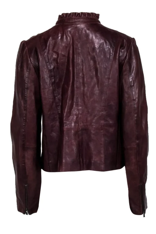 Classiques Entier - Brown Leather Ruffle Collar Leather Jacker Sz XL