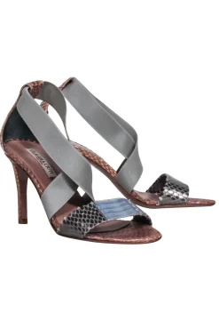 Claudia Ciuti - Rose Gold & grey Snakeskin Textured strappy Sandals Sz 6.5