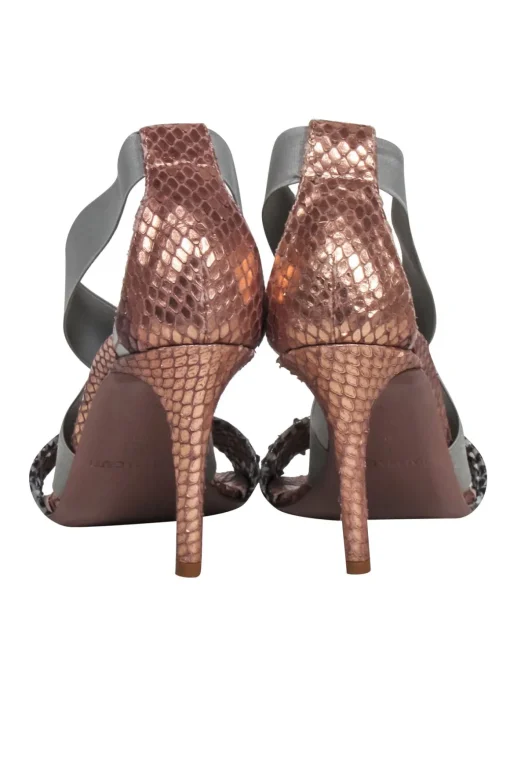 Claudia Ciuti - Rose Gold & grey Snakeskin Textured strappy Sandals Sz 6.5