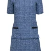 Claudie Pierlot - Blue & White Tweed Shift Dress w/ Fringe Trim Sz 6