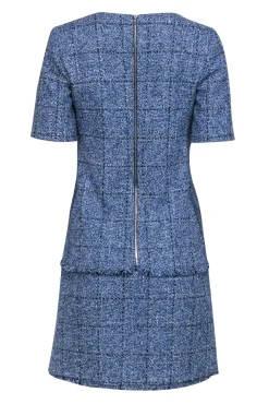 Claudie Pierlot - Blue & White Tweed Shift Dress w/ Fringe Trim Sz 6