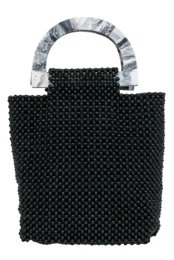 Cleobella - Black Beaded Handbag w/ Marble Handles