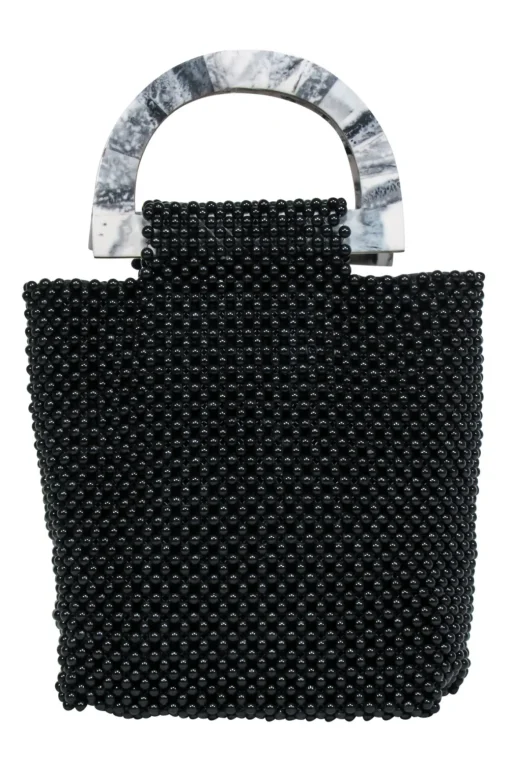 Cleobella - Black Beaded Handbag w/ Marble Handles