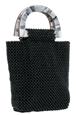 Cleobella - Black Beaded Handbag w/ Marble Handles