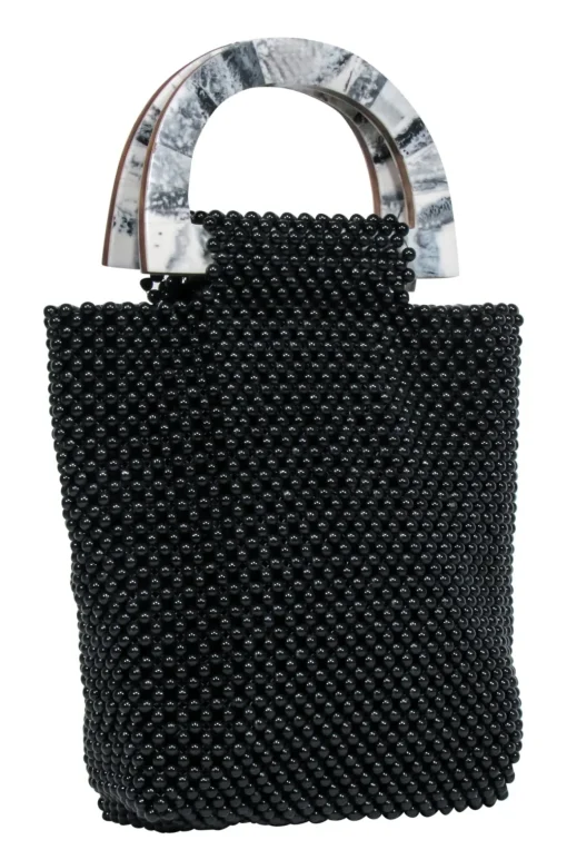 Cleobella - Black Beaded Handbag w/ Marble Handles
