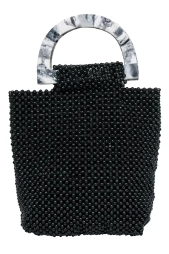 Cleobella - Black Beaded Handbag w/ Marble Handles