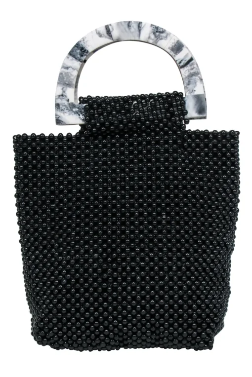 Cleobella - Black Beaded Handbag w/ Marble Handles