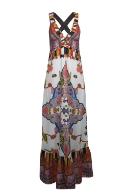 Cleobella - White w/ Multicolor Mixed Print Cross Back Maxi Dress Sz M