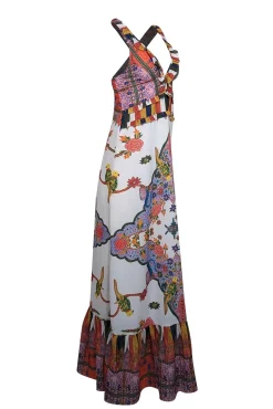 Cleobella - White w/ Multicolor Mixed Print Cross Back Maxi Dress Sz M