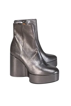 Clergerie Paris - Silver Gunmetal Metallic Wedge Booties Sz 9