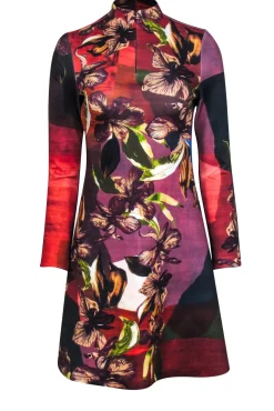 Clover Canyon - Brown Floral Print Long Sleeve Scuba Zipper Front Dress Sz S