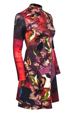 Clover Canyon - Brown Floral Print Long Sleeve Scuba Zipper Front Dress Sz S