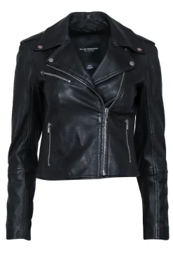 Club Monaco - Black Smooth Leather Zip-Up Moto Jacket Sz XS
