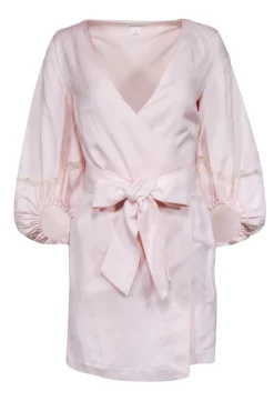 Club Monaco - Blush Pink Linen Blend Crop Sleeve Wrap Dress Sz 0