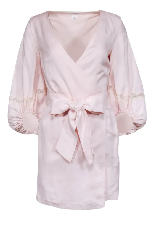 Club Monaco - Blush Pink Linen Blend Crop Sleeve Wrap Dress Sz 0