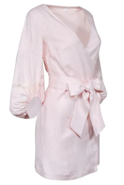 Club Monaco - Blush Pink Linen Blend Crop Sleeve Wrap Dress Sz 0