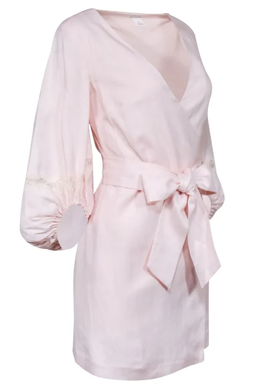 Club Monaco - Blush Pink Linen Blend Crop Sleeve Wrap Dress Sz 0
