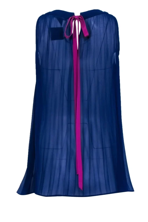 Club Monaco - Cobalt Pleated Sheer Tank w/ Back Purple Bow Sz XS