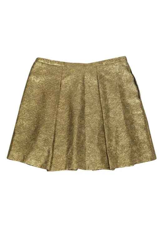 Club Monaco - Gold Brocade Pleated Skirt Sz 10
