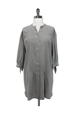 Club Monaco - Grey 100% Silk Button Down Dress Sz 2