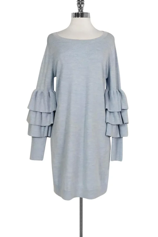 Club Monaco - Light Blue Ruffle Sleeve Dress Sz L
