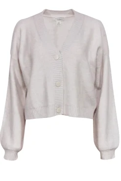 Club Monaco - Light Grey Cashmere Button-Up Cropped Balloon Sleeve Cardigan Sz M